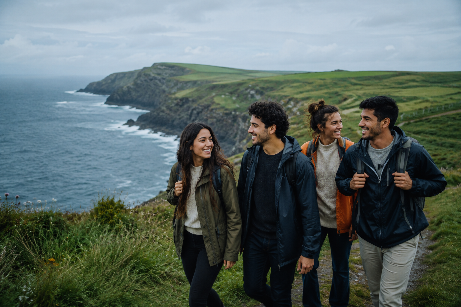 Grupo de jovens viajando pela costa da Irlanda